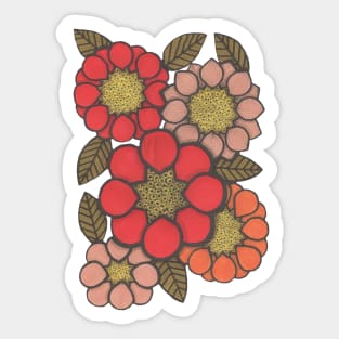 Flower Power, red, orange and pink, retro florals Sticker